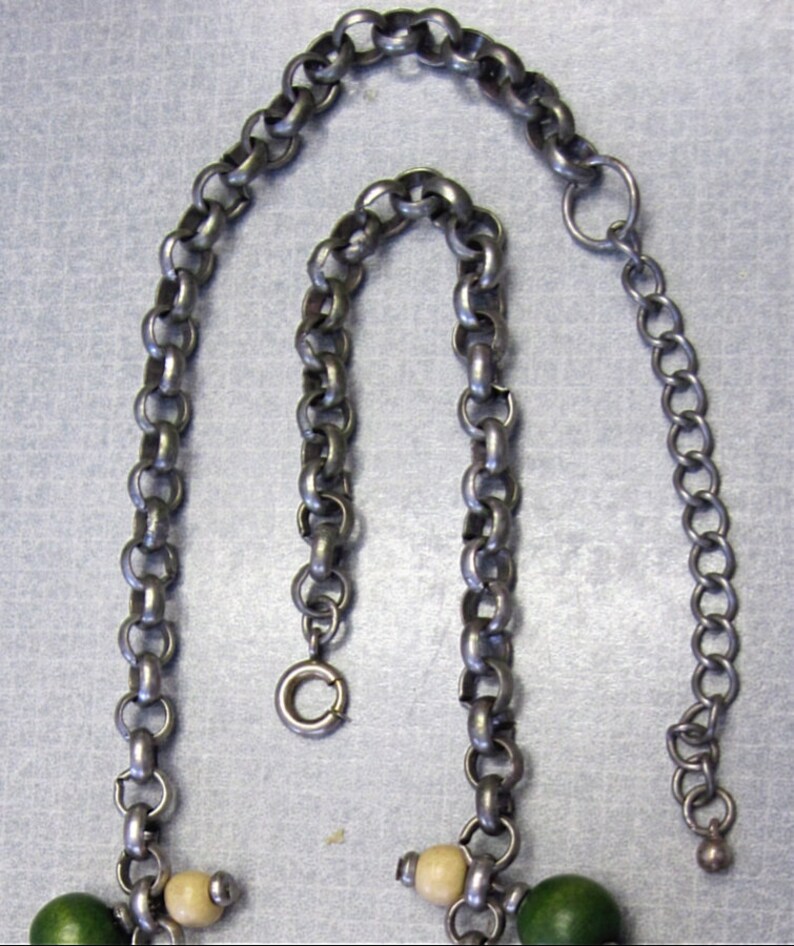 Fringe Dangle Wood Glass Bead Vintage Necklace; Bakelite Era Flapper Deco Haskell-esque