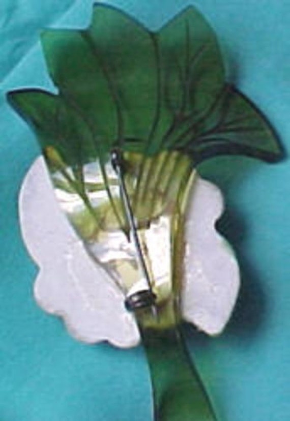 ELZAC 40s Carved Green Lucite Ceramic Yellow Flow… - image 5