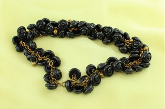 40s HASKELL-esque Black Button Charm GT 22” Neckl… - image 3