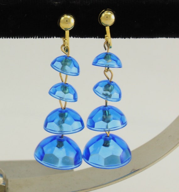 1960s Go-Go Girl Blue Bell Dangle Drop Clip Earri… - image 4