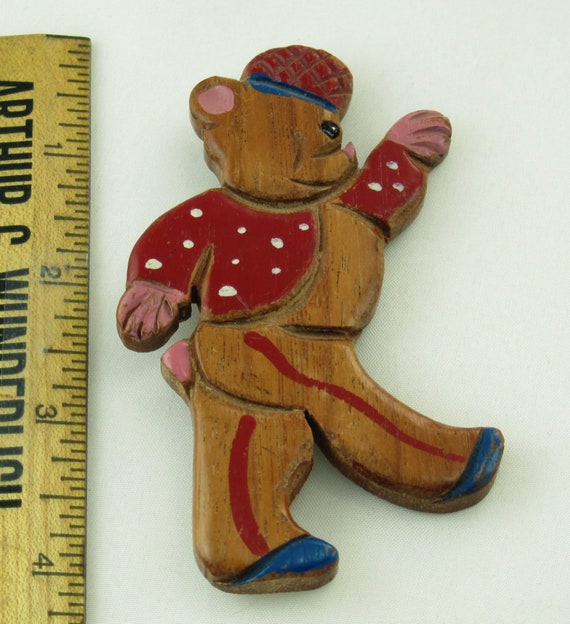 40s LARGE Carved Painted Wood Bear Pin; Bellhop C… - image 3