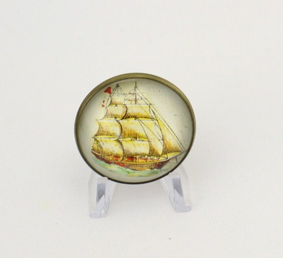 30s Domed Ship VESSEL Pin Bulls Eye Bridle Button… - image 4