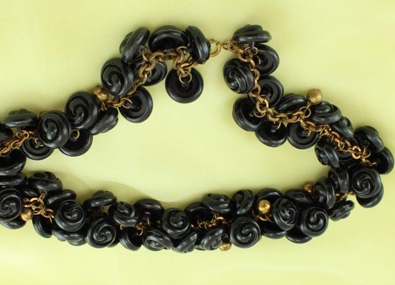 40s HASKELL-esque Black Button Charm GT 22” Neckl… - image 5