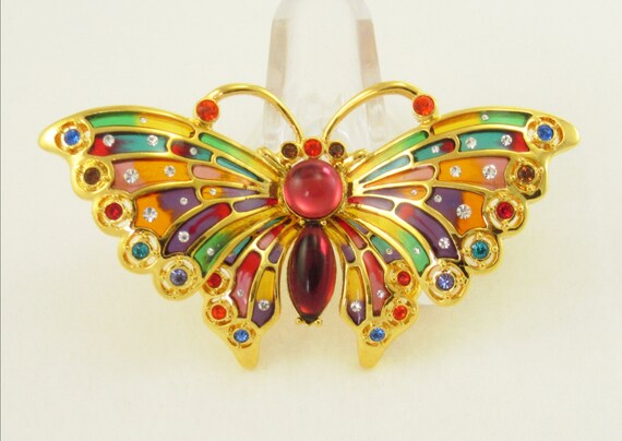 Big JOAN RIVERS Rainbow Stained Glass Enamel Rhine