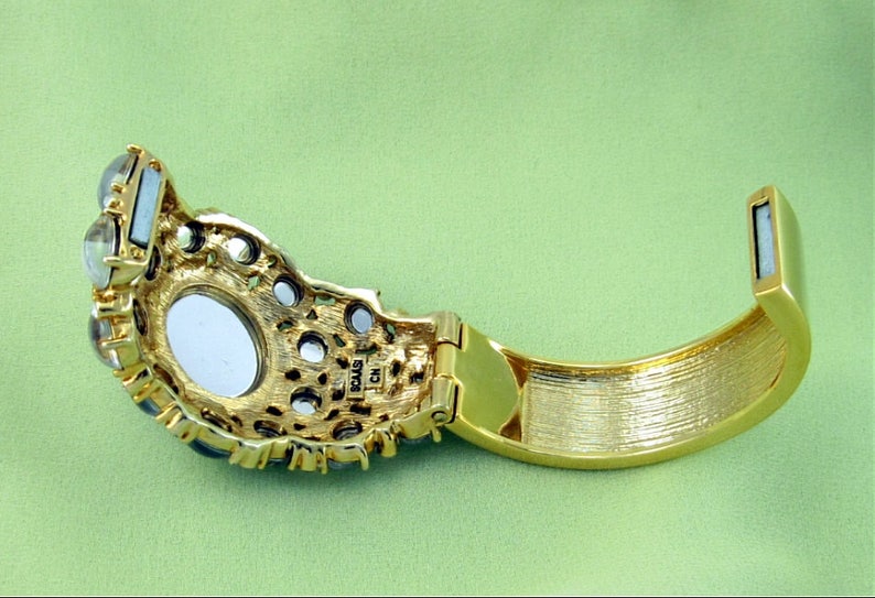Retro Vintage SCAASI Purple Rhinestone Mirror Back Hinge Cuff Bracelet