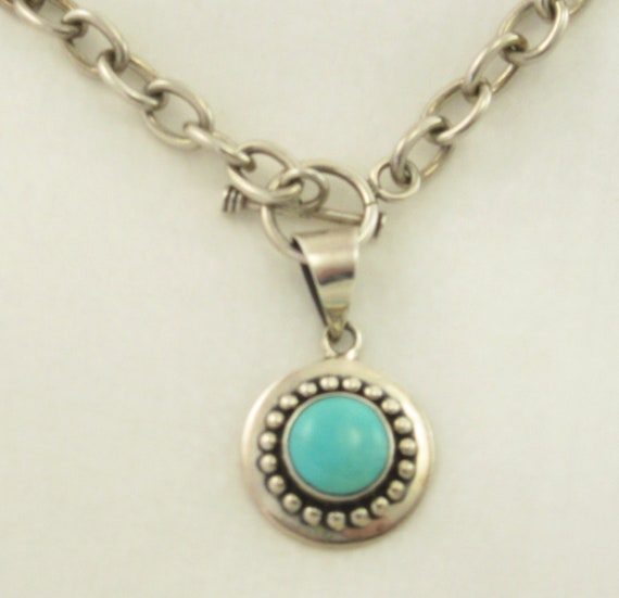Mexico 925 Silver Belcher Link Chain Turquoise Pen