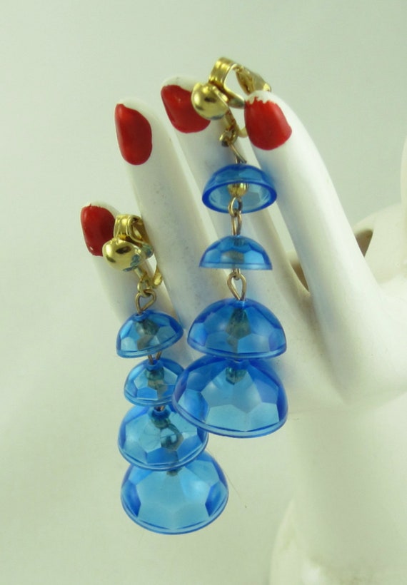 1960s Go-Go Girl Blue Bell Dangle Drop Clip Earri… - image 2