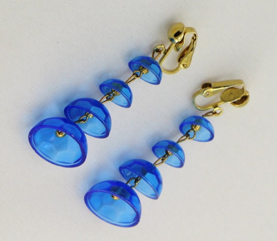 1960s Go-Go Girl Blue Bell Dangle Drop Clip Earri… - image 3