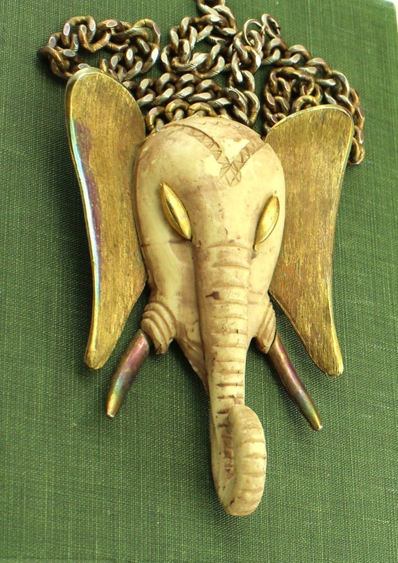 Book Piece RAZZA Weathered Tan ELEPHANT Head 70s … - image 2