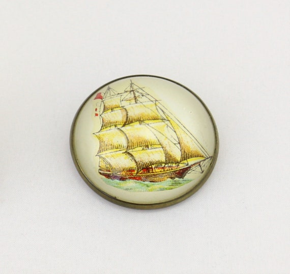 30s Domed Ship VESSEL Pin Bulls Eye Bridle Button… - image 1