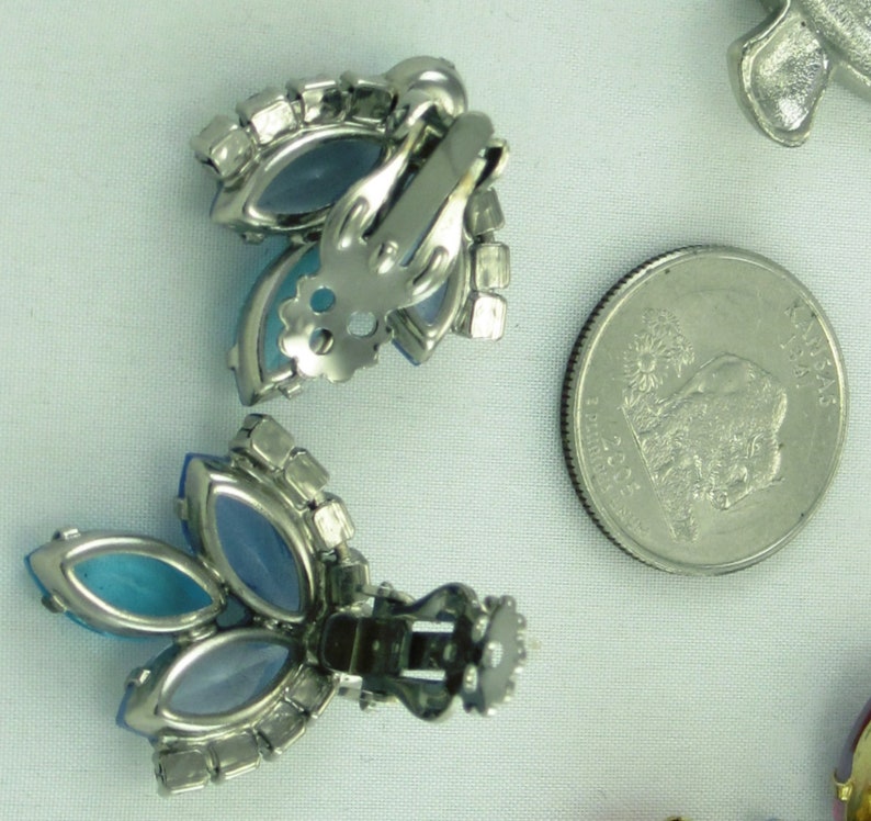 Vintage Tri Color Blue Rhinestone Sparkly Earrings; Juliana Weiss Collaboration