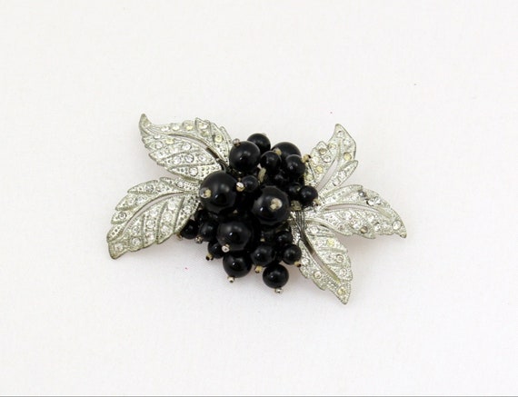 1930s Early HASKELL Black Berry Leaves Pave Rhine… - image 5