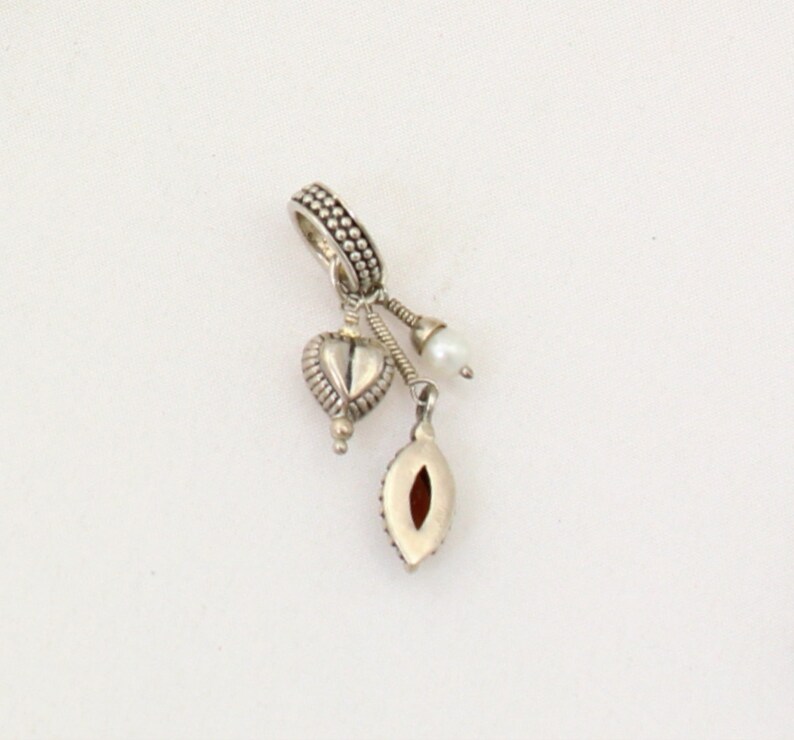 Vintage 90s Charming 925 Pearl Pyrope Garnet Puffed Heart Pendant