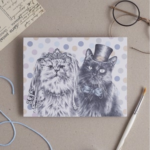 KatzenHochzeitskarte: Hochzeitskarte mit Katze Braut und Bräutigam Illustration. Viktorianische Steampunk Hochzeit. Purrfect Hochzeitskarte für Katzenliebhaber!