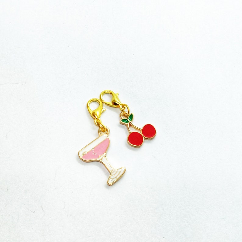 Cocktail and Cherries Clip-on Charm Duo Planner charms Junk Journal Gift Stitch markers Bag charms