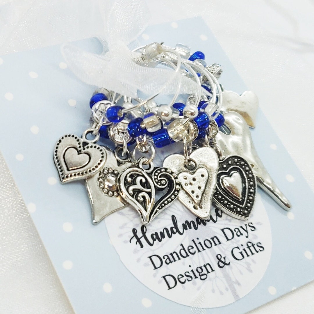 Luxury Wine Glass Charms, Heart Theme Charms, Gift for Her, Birthday