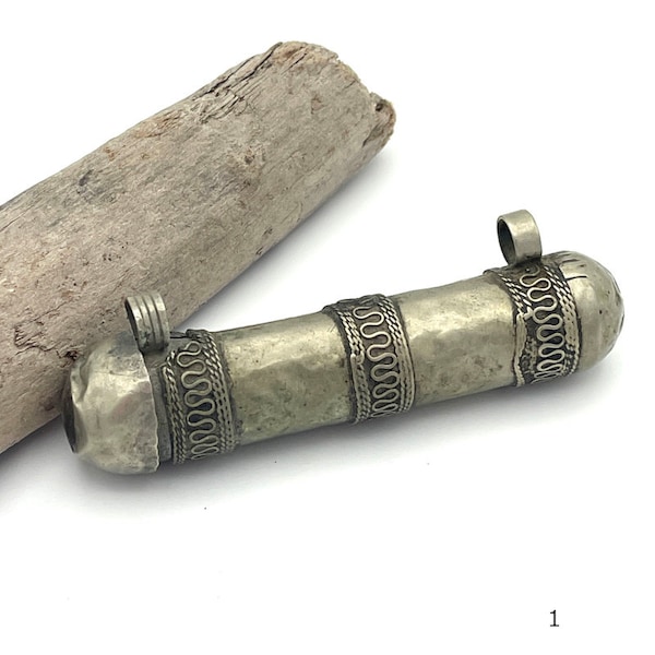 Kuchi Silver Prayer Tube / Vintage Amulet/ Afghan Tribal Tumar / Turkmen Taweez / Prayer Box / Secret Stash Pendant / Jewelry Craft Supply