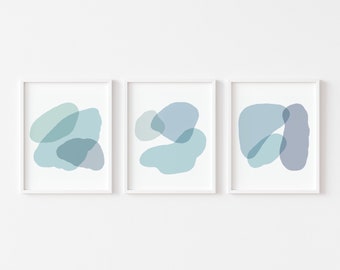 Abstract Watercolor Print, Set of 3 Modern Shapes Printable Art, Minimalist Wall Art, Instant Download, Modern Watercolor Art
