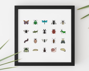 Bugs Print, Kids Room Decor, Insect Print, Nursery Print, Instant Download, Insect Art, Educational Insect Poster, Bug Poster