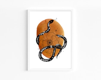 Snake Boho Art Print: Celestial Mystical Wall Decor (Digital Download)