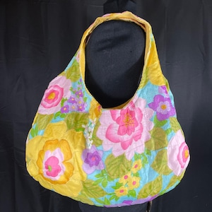 Sac hobo fait main, tissu vintage floral et velours côtelé, réversible, unique en son genre