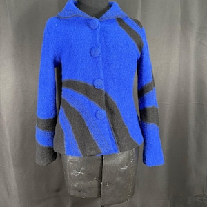 Vintage Carson Indigo Blue & Black Wool Blazer Button Up Coat Jacket Woman's S