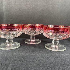 Vintage Indiana Glass Kings Crown Ruby Red Coupe: Thumbprint Sherbet Glasses Set of 3