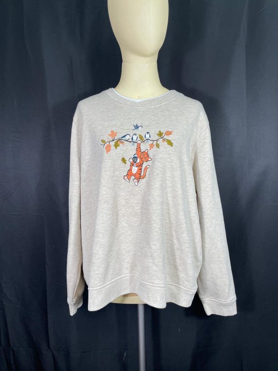 Vintage Fall, Kitty, Cat & Birds Crewneck Sweatshirt Studio Works, X Large