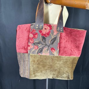 Patchwork-draagtas, designer en vintage stof, hobo-tas dubbele leren riemen