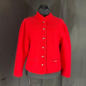 Vintage Geiger Red Boiled Wool Jacket, from Austria, medium (40)