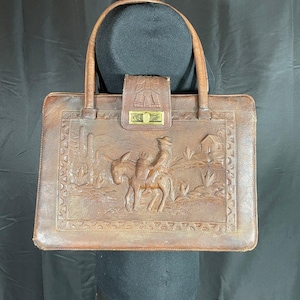 Monedero vintage de cuero hecho a mano, bolso, cartera estilo western, bolso de mano de los años 50,