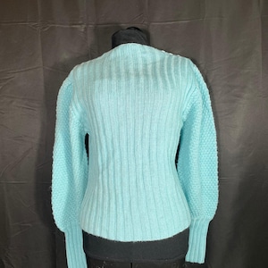 Vintage 80&#39;s Aqua Puffy Sleeve Sweater, Currants by Jeri-Jo Medium basket weave and double knit