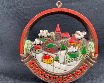 Vintage Hallmark-kerstornament, 1976, vrede op aarde, ronde harsvakantie