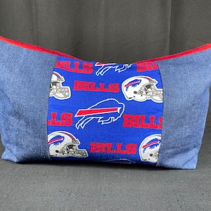 Bolsa grande feita à mão com estampa de tecido Buffalo Bills Football, jeans e veludo vermelho, forro exclusivo