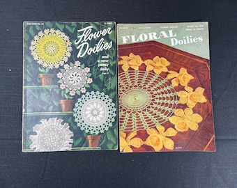 2 livres d'instructions Vinrage Floral Doilies, 1949, n° 258 et n° 64 font tous les deux 15 pages.