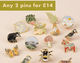 Any 2 Enamel Pins Deal | Pin Badge | Hard Enamel Pin | Gold Enamel Pin | Nature Pin | Lapel Pin | Wildlife Pin | Little Paisley Designs