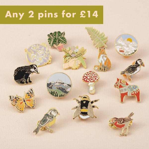 Alle 2 Emaille Pins | Anstecker | Hard Emaille Pin | Gold Emaille Pin | Natur Pin | Anstecknadel | Wildtiere Pin | Kleine Paisley Designs