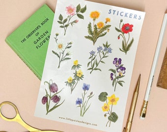 British Wildflower A5 Sticker Sheet | Flower Illustrations | Eco Vinyl Sticker Sheet | Nature Illustration Stickers | Little Paisley Designs