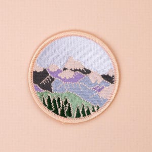 Mountain Embroidered Iron-on Patch | Embroidered Badge | Mountain Patch | Alpine Mountain Scene | Wilderness Explorer Outdoors Patch
