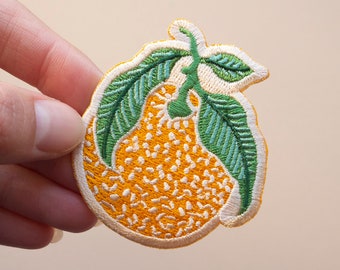 Clementine Embroidered Iron-on Patch | Nature Patch | Orange Patch | Clementine Leaf Patch | Citrus Fruit Patch | Little Paisley Designs