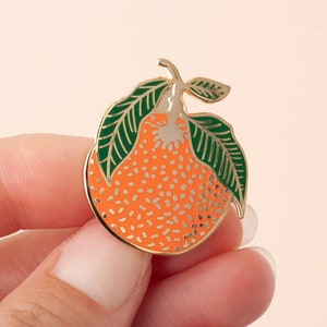 Clementine Enamel Pin | Lapel Pin | Hard Enamel Pin | Gold Enamel Pin Badge | Citrus Pin | Orange Leaf Pin | Little Paisley Designs