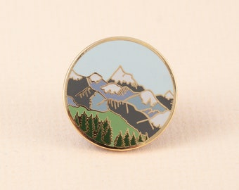 Mountains Enamel Pin | Pin Badge | Hard Enamel Pin | Gold Enamel Lapel pin | Mountain Pin | Alpine Mountain Scene | Wilderness Explorer Pin