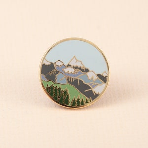 Mountains Enamel Pin Pin Badge Hard Enamel Pin Gold Enamel Lapel pin Mountain Pin Alpine Mountain Scene Wilderness Explorer Pin image 1