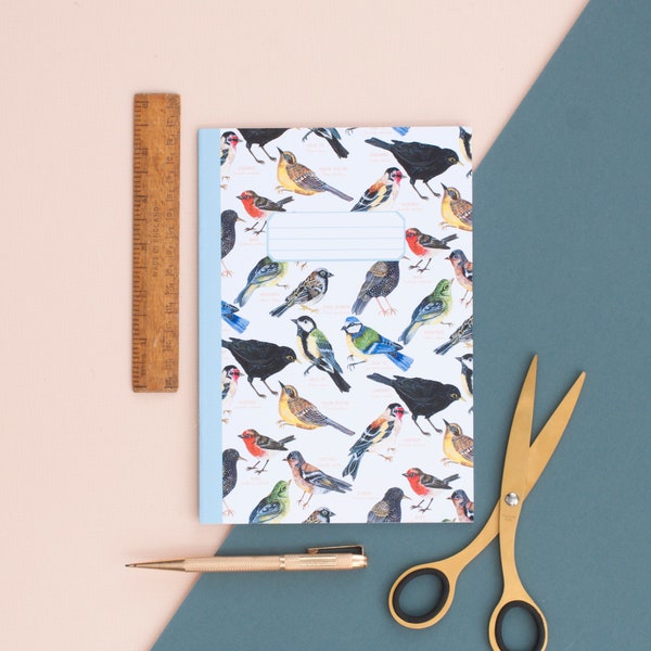 British Garden Birds Pattern Notebook | Illustrated A5 Notebook | Notebook | A5 Notebook | Bird Pattern | Notepad | Journal | Bullet Journal