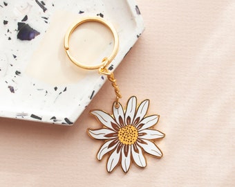 Daisy Hard Enamel Gold Keyring | Floral Keyring | Enamel Charm | Gold Keyring | Little Paisley Designs