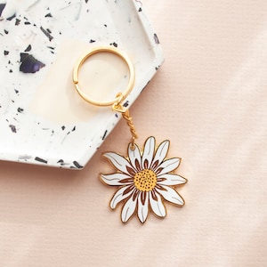 Daisy Hard Enamel Gold Keyring | Floral Keyring | Enamel Charm | Gold Keyring | Little Paisley Designs
