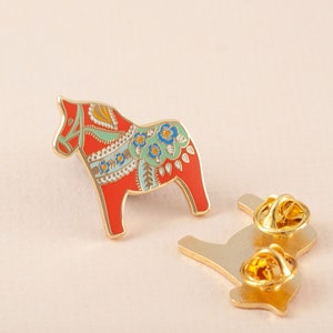 Dala Horse Enamel Pin | Scandi Enamel Pin | Red Dala Horse Pin Badge | Hard Enamel Pin | Lapel Pin | Christmas Pin | Little Paisley Designs