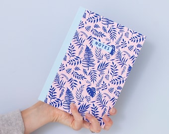 Blaues Blatt Muster Notizbuch | A5 100 Notizbuch | Dickes Buch |  Notizbuch gepunktet | Kleine Paisley Designs