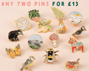 Any 2 Enamel Pins Deal | Pin Badge | Hard Enamel Pin | Gold Enamel Pin | Nature Pin | Lapel Pin | Wildlife Pin | Little Paisley Designs