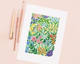 Wildflower Pattern Giclée Print | Floral Print | Giclée Print | Colourful Flower Patterned Print | Gouache Painting | 18 x 24 cm Art Print